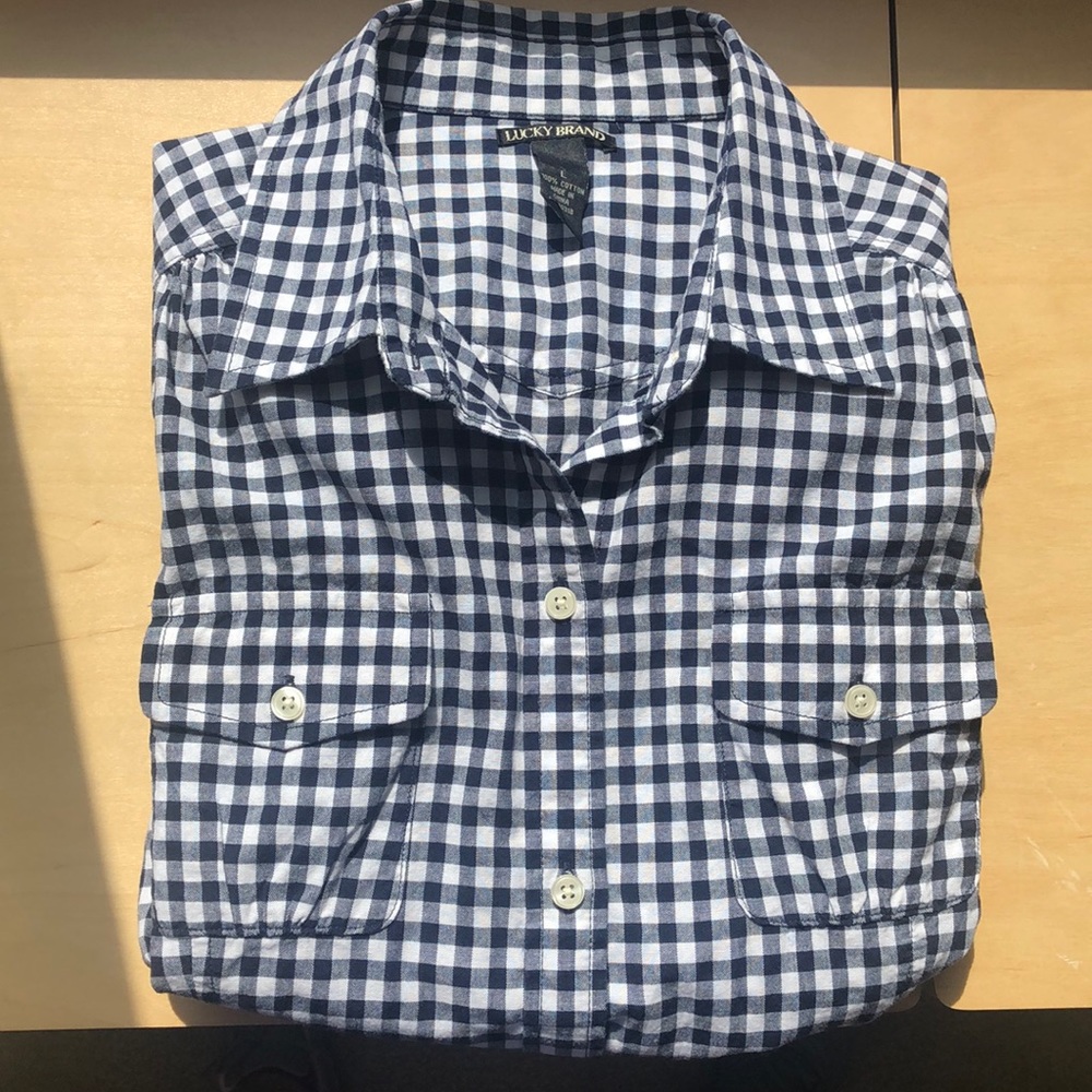 LUCKY BRAND 🍀 Cotton Blue Gingham Long Sleeve